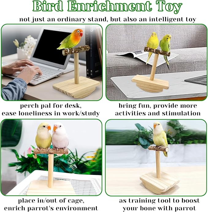 Natural Wood Bird Perch Stand Training, Intelligence Puzzle Enrichment Toys for Parakeets, Wooden Parrot Perch Platform, Bird Playground Play Stands for Conure, Cockatiel, Budgie Interactive Toys