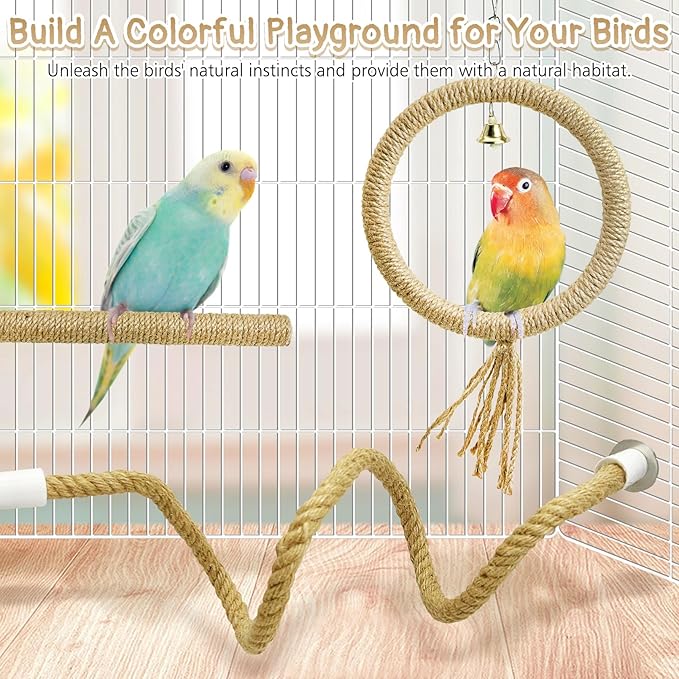 3 Pcs Bird Rope Perches Bendable Parakeet Climbing Swing Toys Parrot Spiral Rope Stand Bird Cage Accessories for Budgie Lovebird Cockatiel