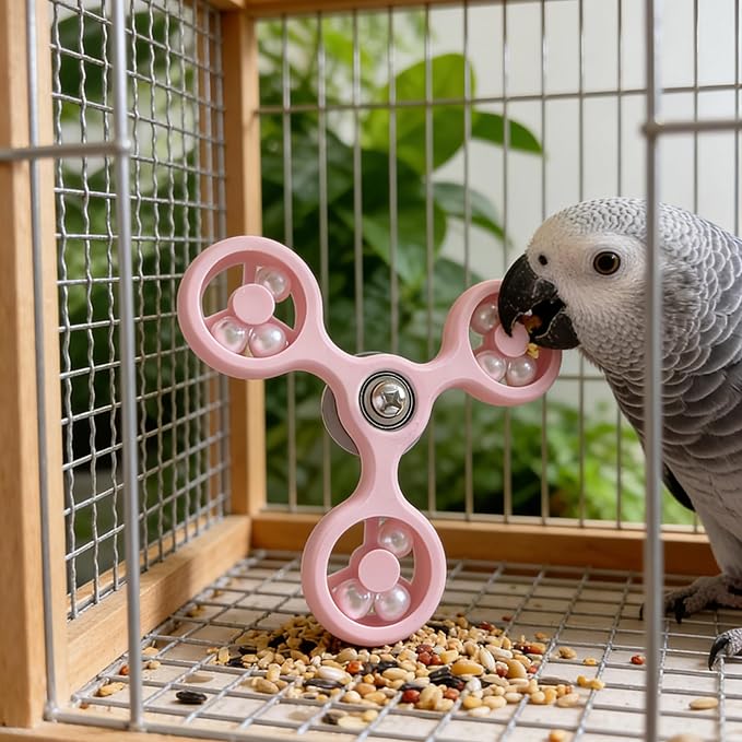 Spinning Bird-Toys Bird Cage Toys & Bird Perch Parrot-Parakeet Budgie Cockatiel Conure Macaw Chicken Parrot Enrichment Cage Accessories Small Animal Chewing Toy (Pink Spinner)