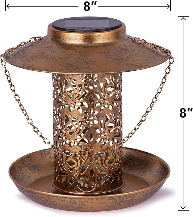 Ottsuls Solar Bird Feeder for Outdoors Hanging, Metal Wild Cardinals Garden Lantern with S Hook, Weatherproof and Water Resistant Birdfeeders as Gift Idea for Women Mom Grandma Bird Lovers (Bronze)