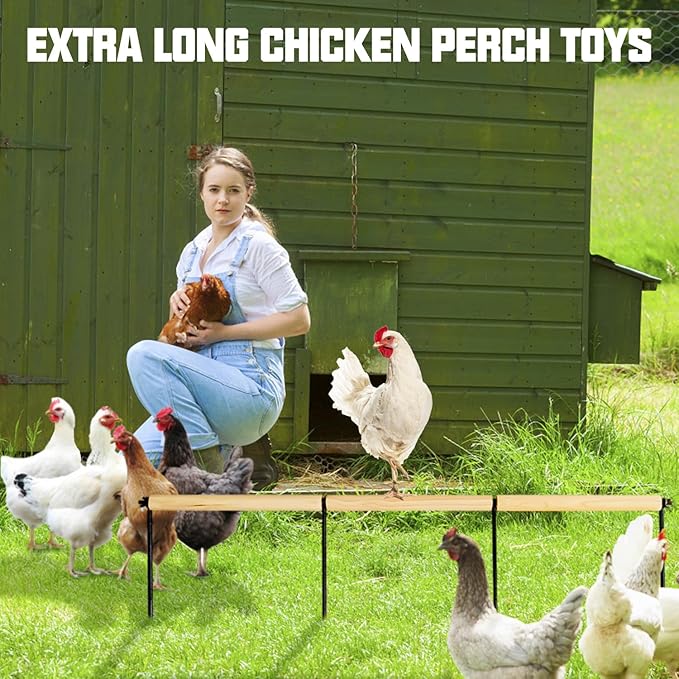 Chicken Toys,Extra Long Chicken Perch Toys,Woodern Chickens Roosts and Perches Stand Training Perch for Poultry Rooster Chicks Large Bird Chicks Parrot, 44.88” Long (Natural Wood Color)