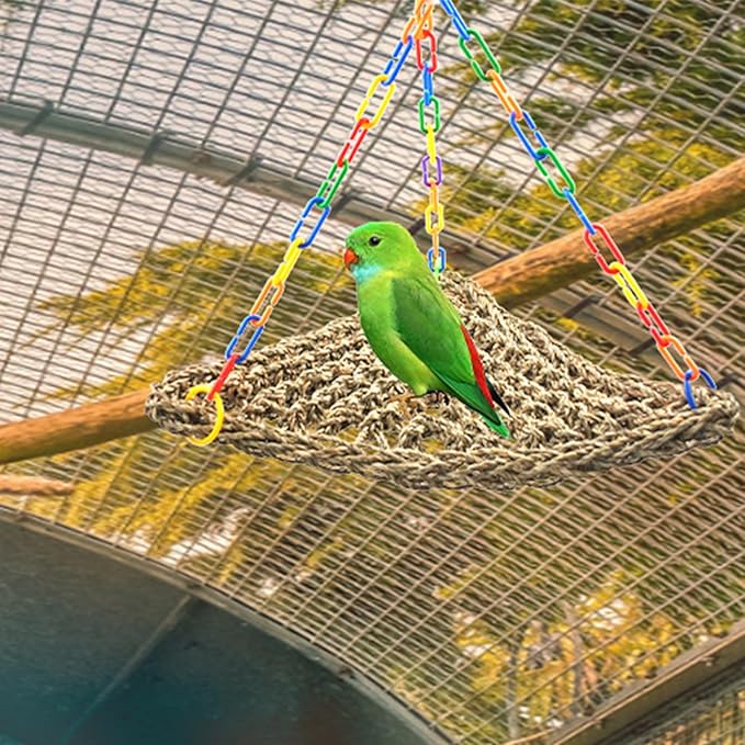Bird Seagrass Mat Conure Hammock,Parrot Swing Toys Small Triangle Seagrass Woven Birds Net Climbing Chewing Bird Cage Accessories for Parrot Budgies Lovebird Canary Cockatiel Finch Cockatoos