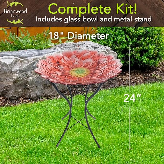 Briarwood Lane Red Daisy Glass Birdbath