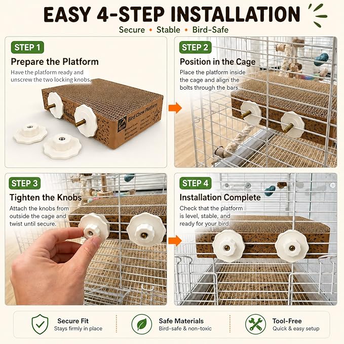 Agape Bird Chew Toy, Shreddable Bird Cardboard Platform, Chewable Resting Perch Toy for Small & Medium Parrot, Cage-Mounted Paper Toy for Budgies, Lovebirds, Cockatiels & Conures, Supports Beak Health