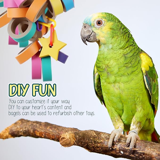 Skyygemm 60 Pcs Parrot Toys Bagels Bird Toys, Durable Cardboard for Bird Toy Bagels Chewing Shredding Foraging Foot for Medium Large Parrot, Macaw, African Greys Cockatoos Eclectus Senegal