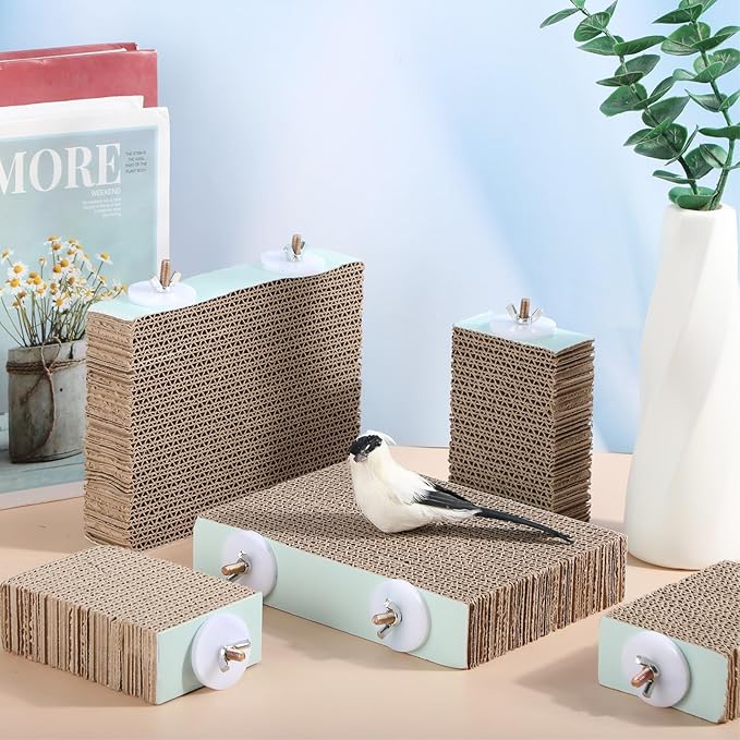 Nuanchu 6 Pcs Paper Bird Chew Toys Parrot Perch Cardboard Platform for Cage Bird Paw Grinding Stand Parrot Cage Playground for Budgie Conure Macaws Cockatiel Parakeet Lovebird Sparrows