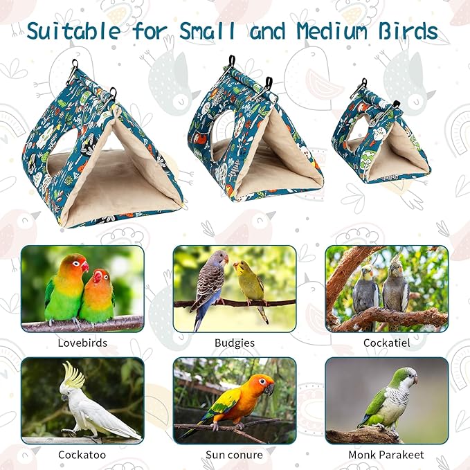 Rypet Winter Warm Bird Nest House - Hanging Hammock Velvet Shed Hut Cage Plush Fluffy Birds Hideaway Sleeping Bed Fuzzy for Parrot Parakeet Cockatiels Budgies Lovebird Small(Blue)