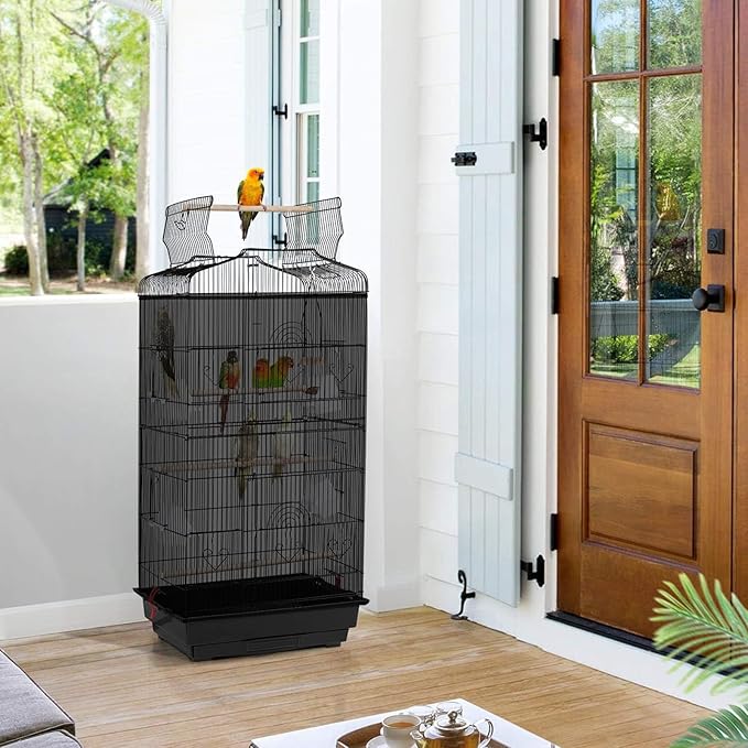 ASOCEA Large Bird Cage Seed Cather,Bird Cage Cover Adjustable Soft Airy Skirt Guard Birdcage Nylon Mesh Net for Parrot Parakeet Macaw African Round Square Cages Cover (78.5 * 27.6in-Black)