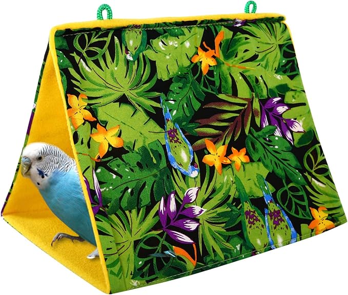 KAMA BRIDAL Bird Nest Hanging Cage Tent for Small Pets Parrot Hammock Parakeet Myna Pigeon Parakeet Lovebird Nest Perch Stand Swing (M, Rainforest)