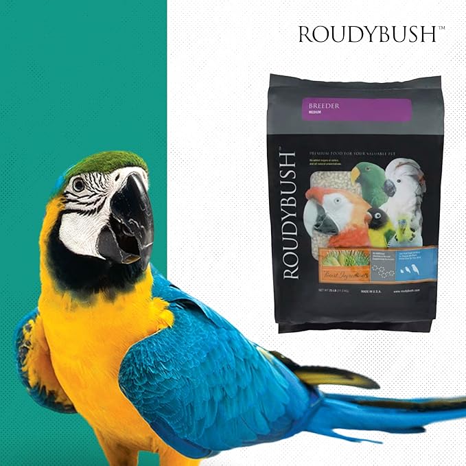 RoudyBush Breeder Food for Breeding & Weaning Birds, Pelleted Diet Made with Corn, Wheat & Soy, Daily Food for Small & Medium Parrots, Medium Pellet, 25 LB
