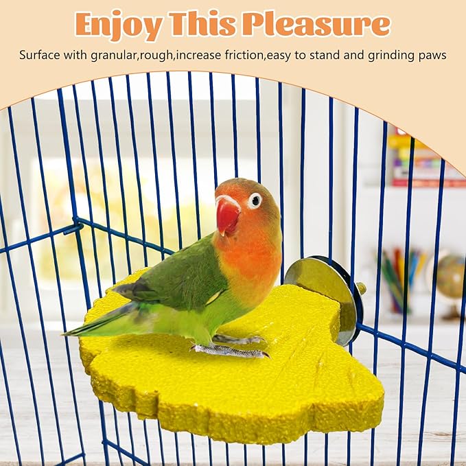 3 Pcs Parrot Perch Resin Bird Beak Grinding Stone Leaf Shape Perch Stand Foot Clawing Trimmer Bird Cage Accessories for Cockatiels Conures Budgies Lovebirds (Yellow)