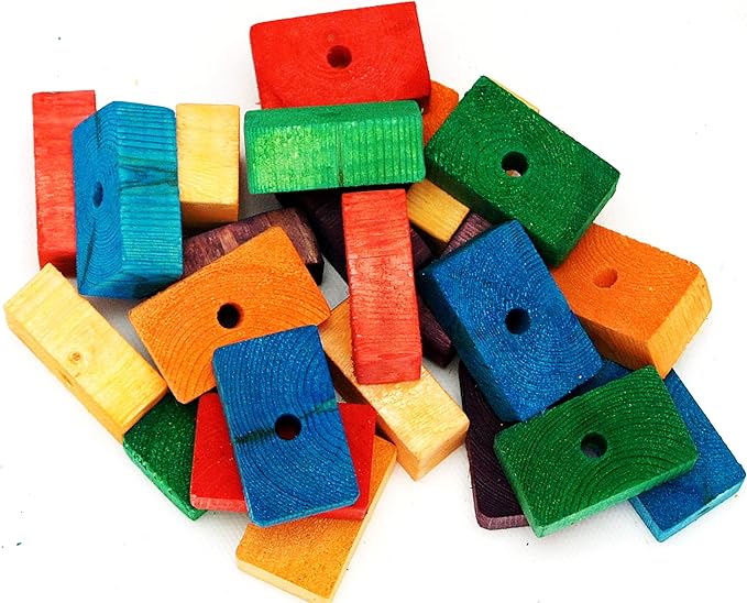 24 Large Colored Wooden Blocks for Bird Parts Macaw African Grey Amazon