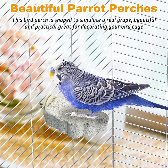 PINVNBY 8 PCS Bird Perches Calcium Parrot Perch Stand Bird Beak Grinding Stone Foot Claws Trimmer Parrot Chewing Toys Bird Cage Accessories for Budgie Cockatiel Conure Lovebird Finch