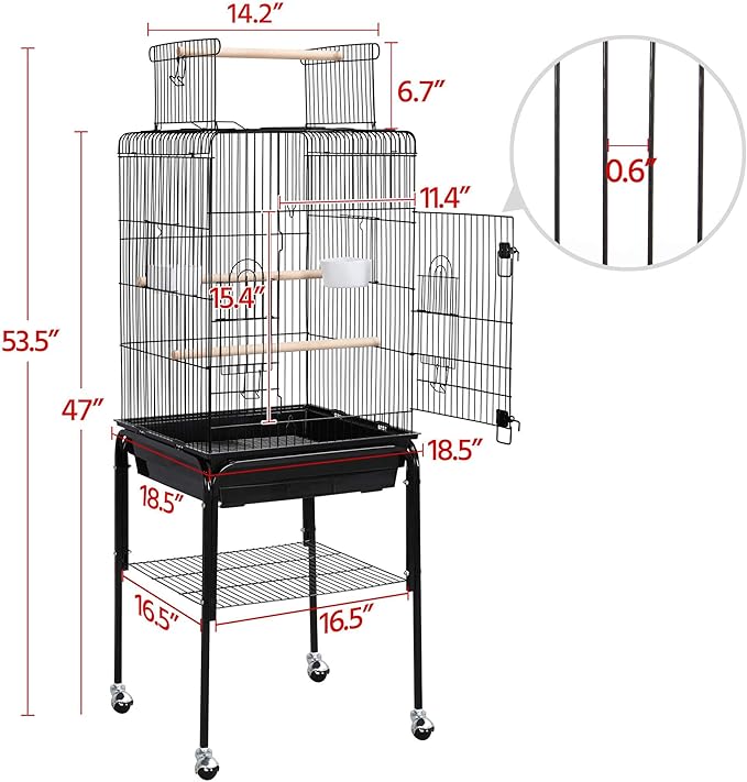 Topeakmart Play Open Top Standing Bird Cage with Removable Stand Wheels Black