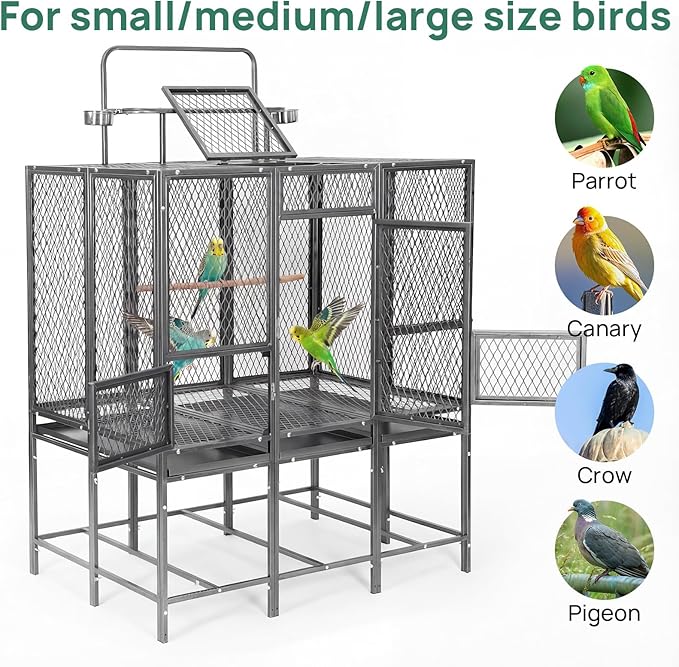 44" W x 65" H Large Bird Cage with Detachable Playtop – Heavy Duty Carbon Steel Flight Cage for Cockatiels, Parakeets, Conures & Lovebirds (Indoor & Outdoor Use)