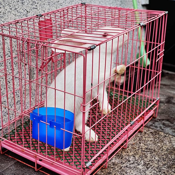 Suclain 30 Pcs Blue Cage Feeders Birds Cage Cups Plastic Hanging Feeding Cups Seed Bowl Chicken Feeding Watering Dish with Hooks for Pet Parrot
