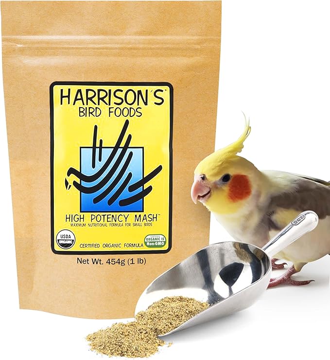 Harrison's Bird Foods High Potency Mash- Certified Organic, Non-GMO, Minimally Processed Nutrient-Rich Formula for Birds with Special Needs, Molting, Breeding, or Young Birds Under 1 Year 454g / 1lb