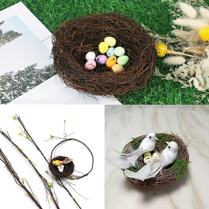 15 PCS 5.9 Inch Artificial Bird Nest for Crafts, Handicraft Rattan Bird's Nest, Small Bird Nest, Bird Nest Decorating Kit for Holiday, Table, Garden, DIY Terrarium Decor