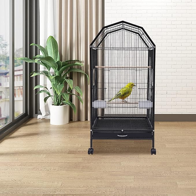 Parakeet Bird Cage with Stand, Metal Pet Bird Flight Cages, Large Finch Bird Cage. for Conure Canary Parekette Macaw Finch Cockatoo Budgie Cockatiels Parrot Pet House,Black