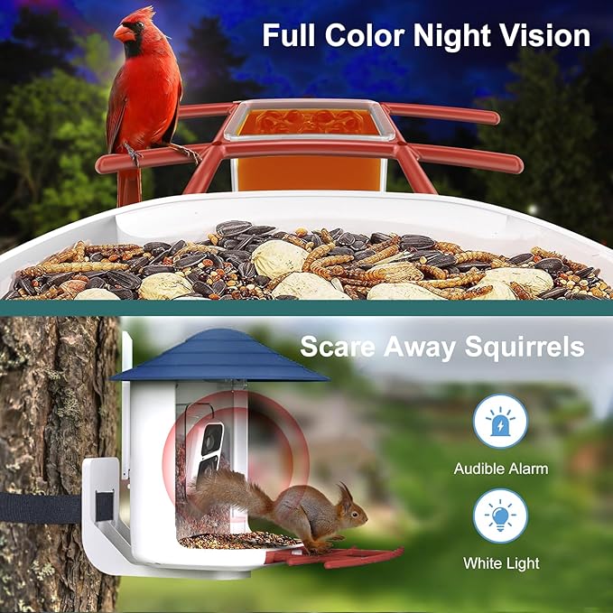 birdsnap® TUC Bird Feeder with Camera 2K HD Live with 32GB Card Auto Detect & Notify AI Identify Camera Birds Feeders Solar Powered Wireless Outdoors Backyard Gift for Mom Dad Birds Lover, 2.4G WiFi