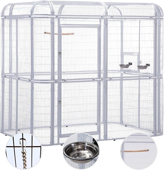 87-Inch Heavy Duty Walk-in Bird Cage – Large Outdoor Aviary Metal Birdcage with Stand, 7.22x5.25x6.8ft Flight Space for Macaw, Budgie, Conure, Lovebird, Parakeet, Cockatiel