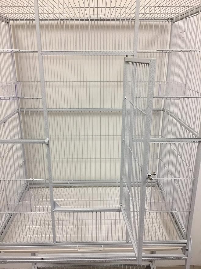 64" Extra Large Double Flight Bird Wrought Iron Double Breeding Cage Slide Out Divider 3-Levels Bird Parrot Cage Cockatiel Conure Bird Cage with Removable Stand on Wheels