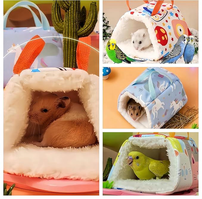 Warm Bird Nest House Plush Birds Hut Bed Hanging Hammock Sleeping Bed Bird Snuggle Cave Hanging Tent for Parrot Parakeet Cockatiel Conure African Grey Macaw-Bear