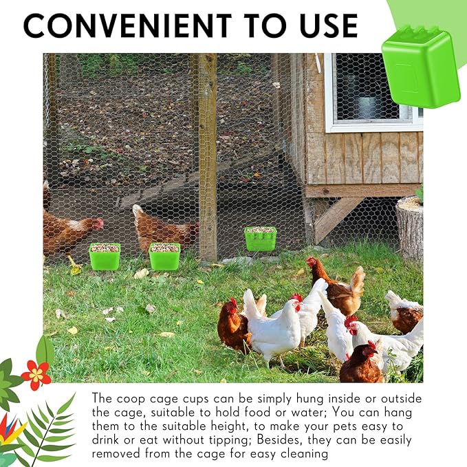 Maxdot 20 Pcs Chicken Water Feeder Cups 16 oz Pigeon Bird Feeder Cups Hanging Cage Chicken Water Cup for Pet Parrot Rooster Parakeet Bunny Gamefowl Poultry Wire Hutch(Green)