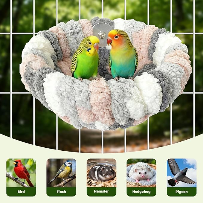 12pcs Bird Nest for Cage, Plush Hanging Bird Bed and Hand Woven Hemp Rope Nest,with 9 Bird Toys, for Dove Parrot Canary Little Parrot Warm Breeding Cabin Nest