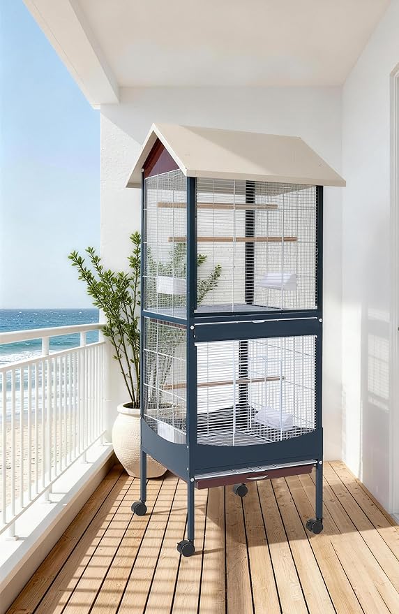 Garvee Bird Cage, 66''H Extra Large Bird Cage, w/Removeble Tray, Waterproof Roof, Easy to Clean, Lockable Caster, Indoor& Outdoor Application for Conure,Macaw,Budgie,Cockatiel,Lovebirds,Parakeet