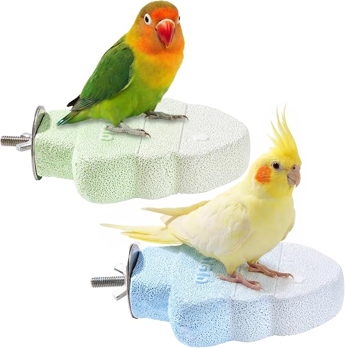2 Pack Bird Beak Grinding Stone, Parrot Perch for Cage Volcanic Rock Mineral Bird Perch, Parrot Cage Accessories for Parakeets Budgies Cockatiels, Lovebirds Small to Medium Birds