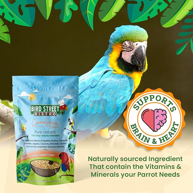 Parrot Parakeet Cockatiel Food - Bird Food - Cooks in 3-15 min with Natural Grains - Legumes - Non-GMO Fruits, Vegetables, & Health Orientated Spices (4.00 Pound (Pack of 1), CinnaSpice)
