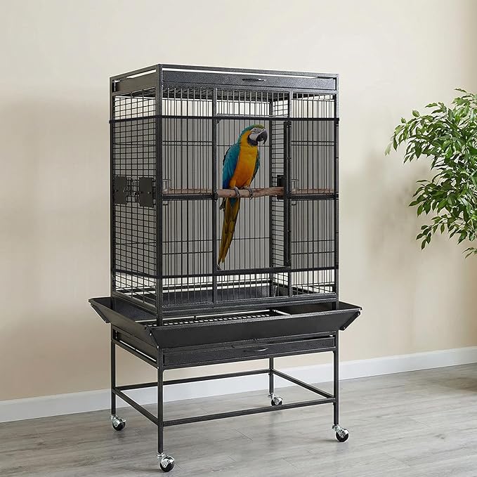 Fengek 2 Pcs Adjustable Bird Cage Cover & Seed Catcher Net - Stretchy Bird Cage Accessories for Night Cover & Seed Guard (Black, XL)