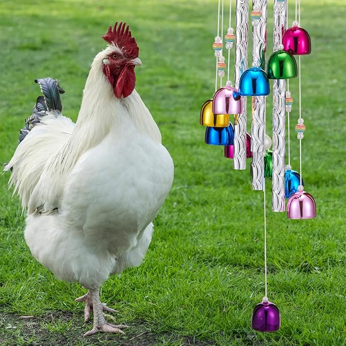 WinnerWhy Chicken Chew Toys for Coop Silver Chicken Wind Chime Enrichment Toys Art Hanging Decoration for Bird Parrot Parakeet Budgerigar Lovebird