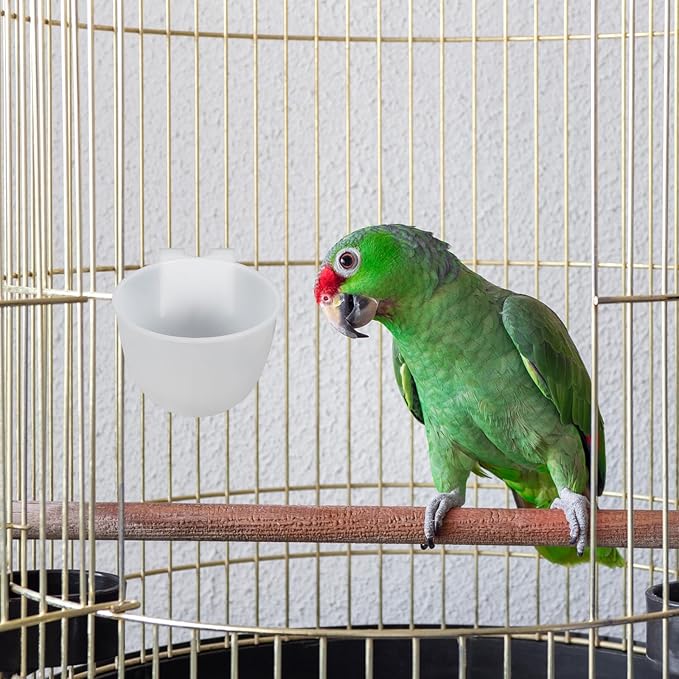 PATIKIL Mini Bird Feeder Cage Cups, 8 Pack Pigeon Water Bowl Round Feeding Sand Cup Hanging Container for Parrot Poultry, White