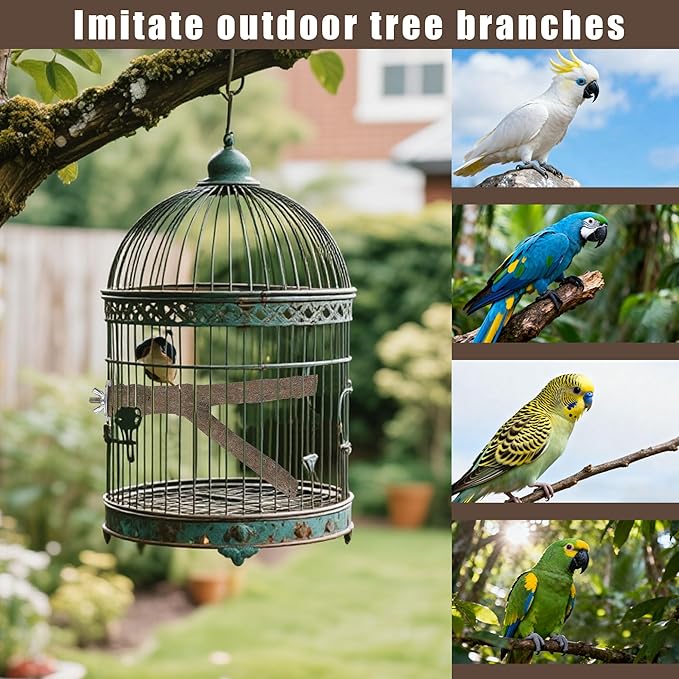 8 PCS Bird Perch Set, Natural Birch Wood Straight & Forked Perches with Platforms for Parakeets, Cockatiels, Conures, Lovebirds - Cage Accessories for Climbing & Exercise