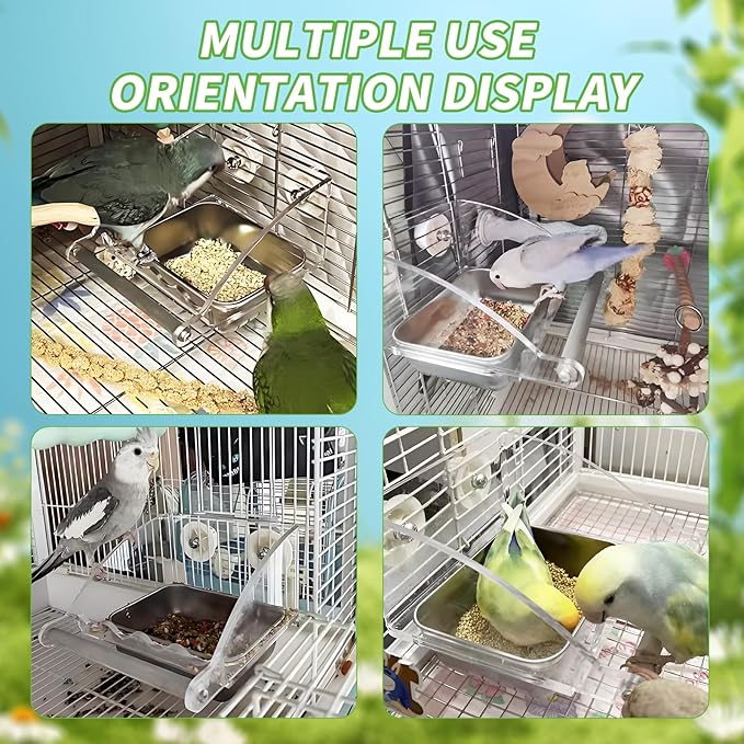 Bird Feeder for Cage,No Mess Bird Feeders, with Anti-Slip Stand, Stainless Steel Bird Bowls Parakeet Feeder for Parakeet, Psittacus Erithacus, Lovebirds,Budgies