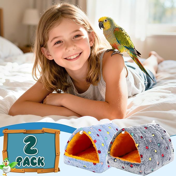 PETKNOWS 2 Pack Bird Nest House, Hanging Hammock Fluffy Parrots Bird Bed for Cage Bird Plush Nest Toy for Parrot Macaw Budgies Eclectus Parakeet Cockatiels Cockatoo Lovebird