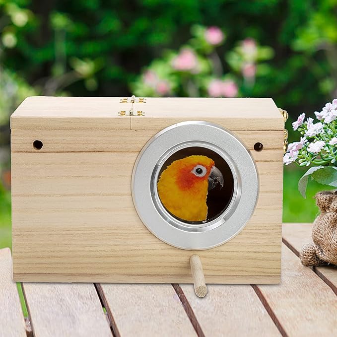 Hiceeden 2 Pack Parakeet Nest Box, Natural Wood Bird Nesting Box, Small Bird House Breeding Box for Budgie Lovebirds, Cockatiel, Parrots Mating, Aviary, 7.7×4.7×4.7 Inches