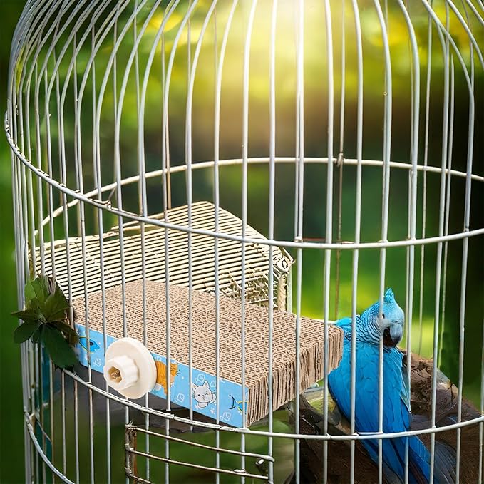 COMNICO 2 PCS Bird Chew Toy Parrot Cage Perch Cardboard Platform Bird Paw Grinding Stand for Cage Birds Resting Platform Stand Parrot Playground Exercise Toys ParakeetsCage Accessories (Size M