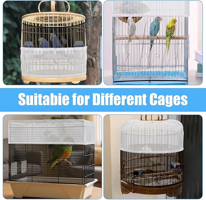 Large Bird Cage Seed Catcher 31 x 118 inches Adjustable Soft Airy Skirt Guard Birdcage Nylon Mesh Net, Birdcage Cover Skirt Seed Guard for Parrot Parakeet Macaw Round Square Cages