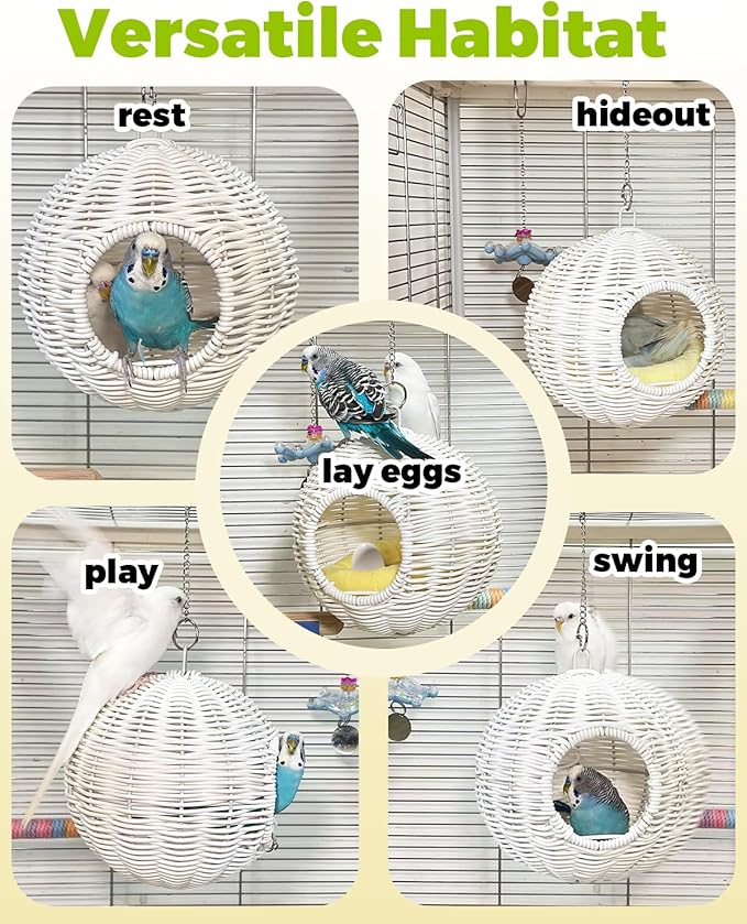 Chewproof Steel Frame Bird Nest for Cage, Washable Small Bird Bed Hammock Hideout Lay Eggs Parakeet Nest Sleep, Parakeet Warm Bed House Hut for Lovebird, Canary, Budgie