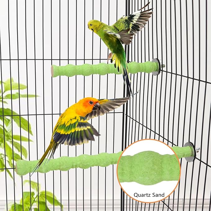 Hypeety 2PCS Bird Wood Perch Stand Parrot Paw Grinding Stick Toy Pet Bird Cage Stand Platform for Bird Parrot Budgies Parakeet Cockatiels Cage Accessories (7in/10in) (Green)
