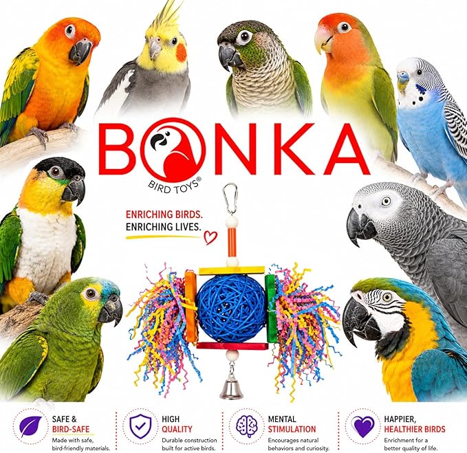 Bonka Bird Toys 1839 Foraging Star 7" High by 8" Wide, Medium Parrot Chew Shred Forage Cage Toy, Conure, Pionus, Quaker, and Similar Birds