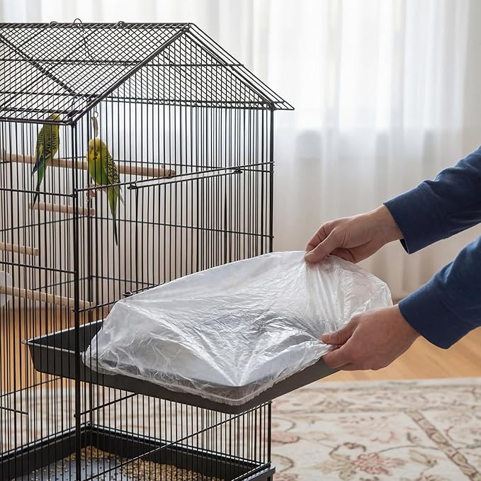 100 Pcs Disposable Bird Cage Liners 34"x22" Clear Plastic Parakeet Liner Bags, Universal Birdcage Liner Bags for Parakeets, Parrots, Finches, Canaries, Cockatiels, Bird Cage Accessories