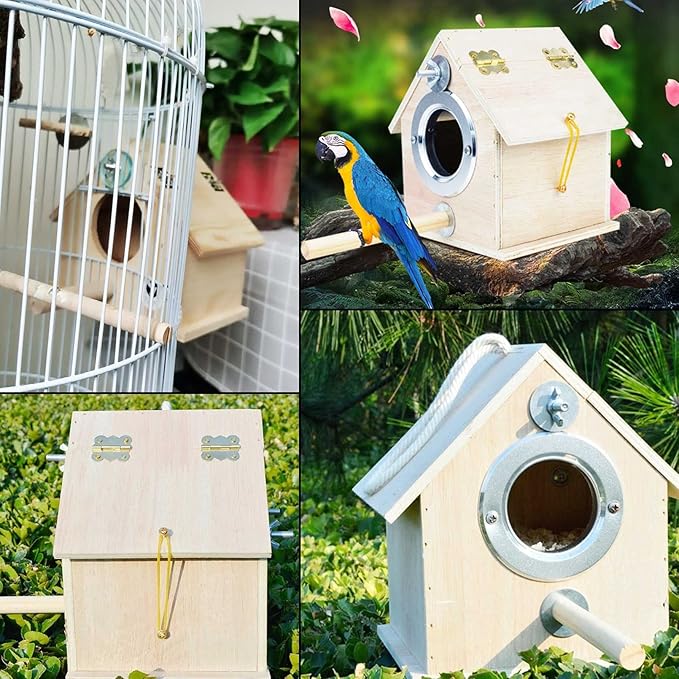 kathson Parakeet Nest Box Bird Nesting House Parrot Breeding Mating Box for Lovebirds Cockatiel Budgie Finch (10.1''x8.5''x7.3'')