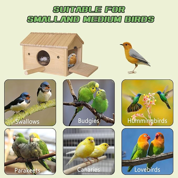 HiCaptain Bird Nesting Box Wooden Cockatiel Breeding Nest for Cages, Large Parakeet Nest Box Lovebird House Budgie Breeding Box (Wood)