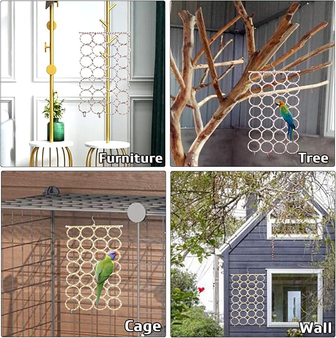 BNOSDM 4 Packs Bird Hemp Rope Net Swing Climbing Rope Net for Birds Parrot Ladder Macaw Hanging Hammock Activity Toy for Rats Parakeet Cockatiel Cockatoo Conure African Grey Budgie