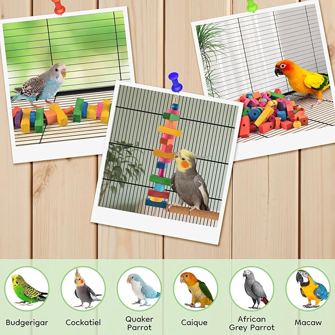 DBNESS Large Bird Toys for Parrots, 165 PCS Colorful Chew Toy Multi-Shaped DIY Wooden Blocks Craft Birds Cage Training Toy Macaw Cockatoo African Grey Medium Large Parrot