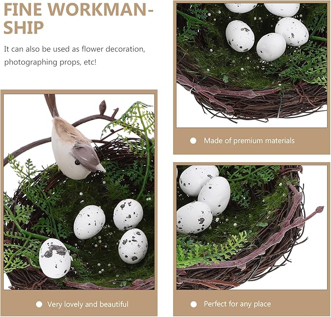 Vine Bird Nest Ornament with 5 Simulation Eggs Easter Decor - Artificial Bird Nest Store Decor for Fake Eggs Yard Garden Home Wedding Christmas Party